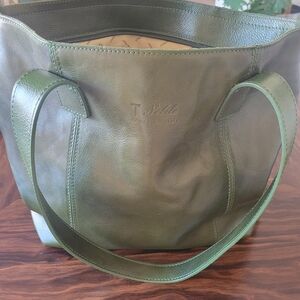 Green Italian Leather Tote Bag